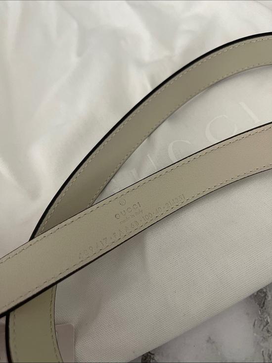Gucci Beige GG Logo Leather Belt with Silver Double G Buckle main image 6